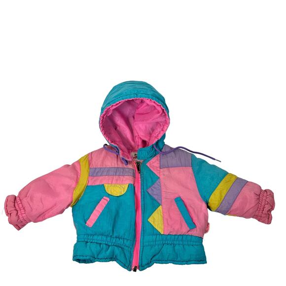 Vintage Playskool Neon Multicolor Colorblock Winter Ski/Snow Jacket Size 24mo